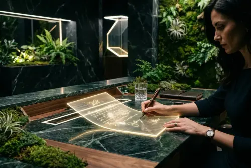 Testamento ológrafo y pluma estilográfica en mesa de despacho